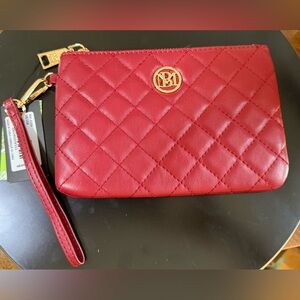 Badgley Mischka Studio Red Quilted Wristlet Clutch Wallet Purse Bag 7" New